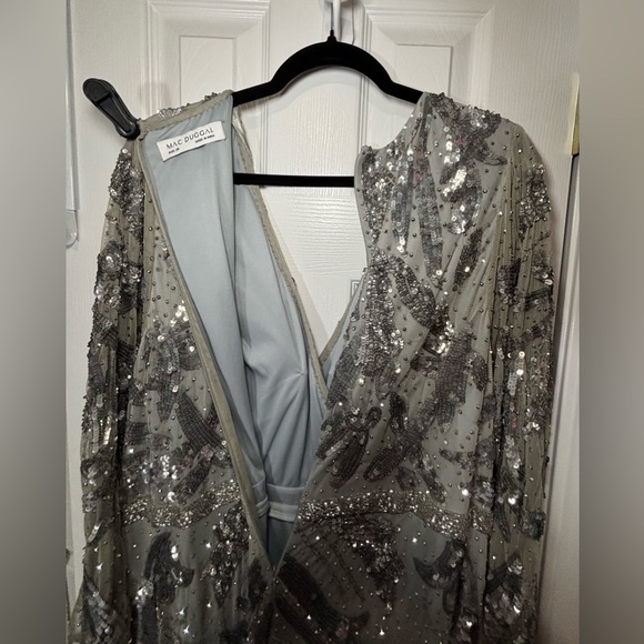 NWT MAC DUGGAL SZ 20 PLATINUM Hand Embellished Mesh Overlay Gown #5222 - Picture 8 of 12